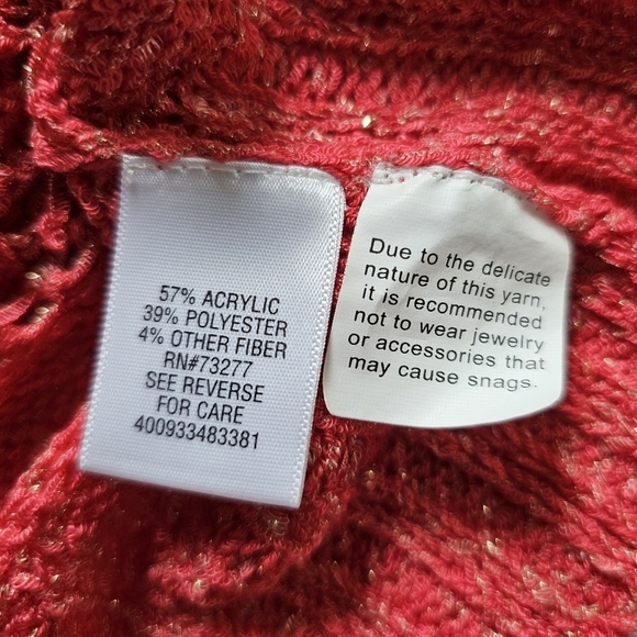 Elle knitted coral golden sparkles y2k elongated v-neck long-sleeve shirt Size M - Picture 7 of 7